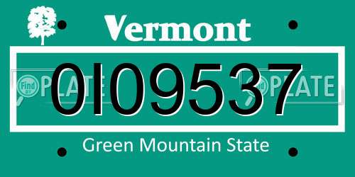 0I09537 Vermont License Plate