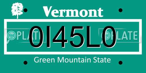 0I45L0 Vermont License Plate