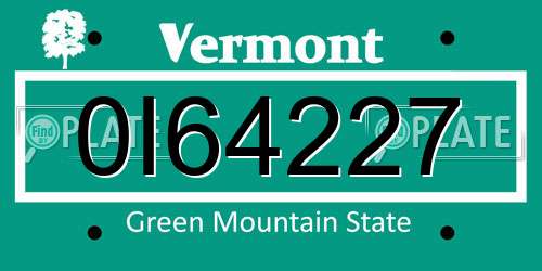 0I64227 Vermont License Plate