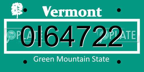 0I64722 Vermont License Plate