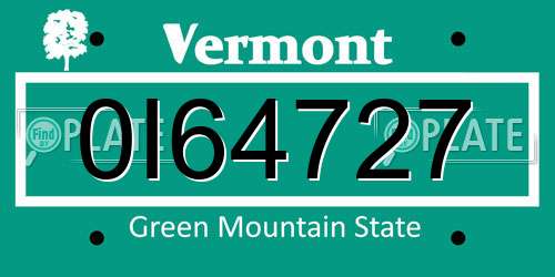 0I64727 Vermont License Plate