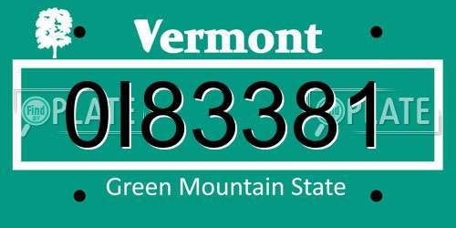 0I83381 Vermont License Plate