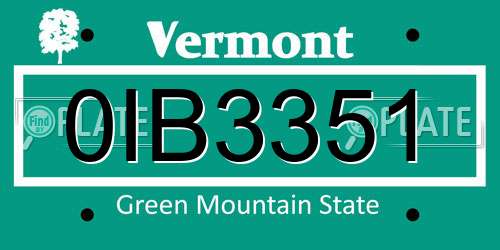 0IB3351 Vermont License Plate