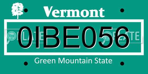 0IBE056 Vermont License Plate