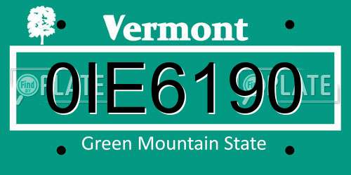 0IE6190 Vermont License Plate