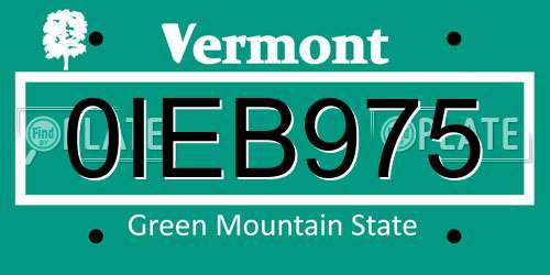 0IEB975 Vermont License Plate