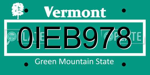 0IEB978 Vermont License Plate