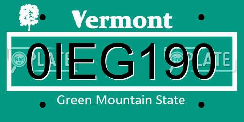 0IEG190 Vermont License Plate