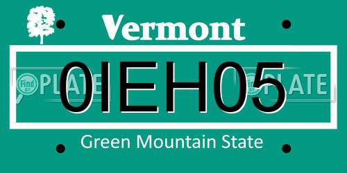 0IEH05 Vermont License Plate