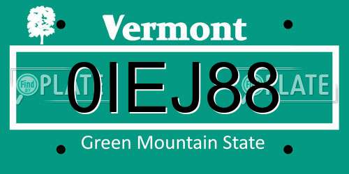 0IEJ88 Vermont License Plate