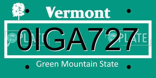 0IGA727 Vermont License Plate