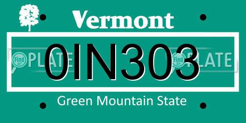 0IN303 Vermont License Plate