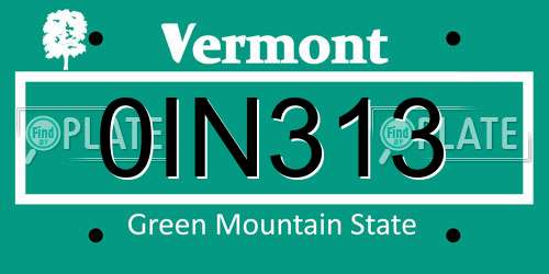 0IN313 Vermont License Plate