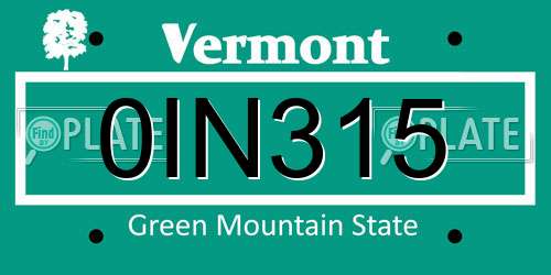 0IN315 Vermont License Plate