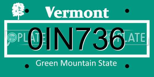 0IN736 Vermont License Plate