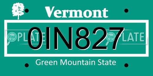 0IN827 Vermont License Plate