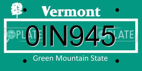 0IN945 Vermont License Plate
