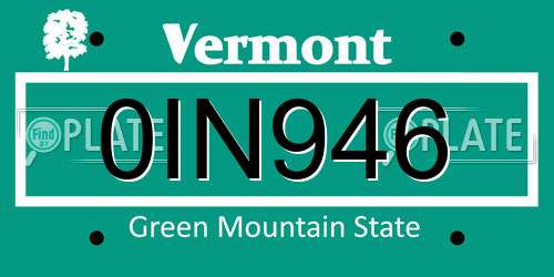 0IN946 Vermont License Plate
