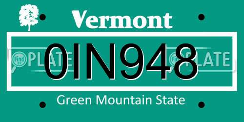 0IN948 Vermont License Plate