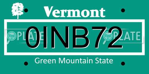 0INB72 Vermont License Plate