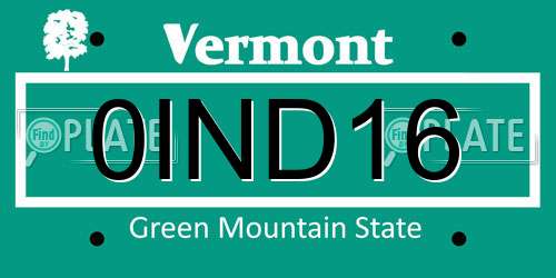 0IND16 Vermont License Plate