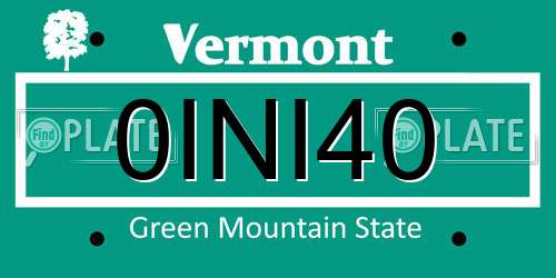 0INI40 Vermont License Plate