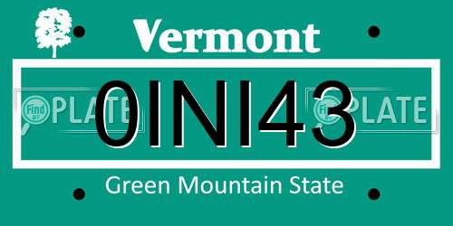 0INI43 Vermont License Plate