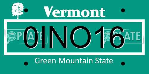 0INO16 Vermont License Plate