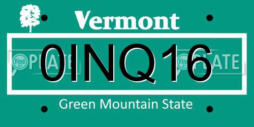 0INQ16 Vermont License Plate