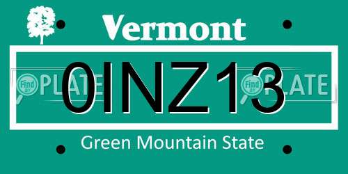 0INZ13 Vermont License Plate