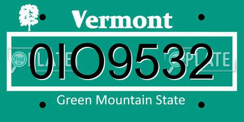 0IO9532 Vermont License Plate
