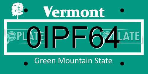 0IPF64 Vermont License Plate