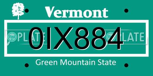 0IX884 Vermont License Plate