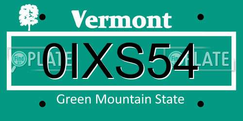 0IXS54 Vermont License Plate