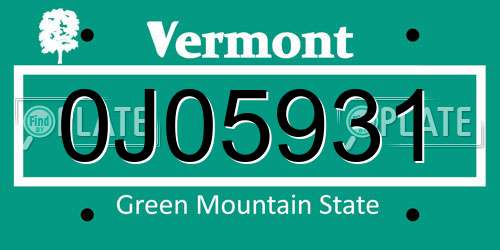 0J05931 Vermont License Plate