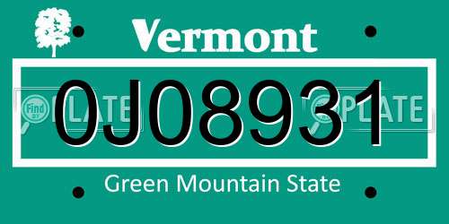 0J08931 Vermont License Plate