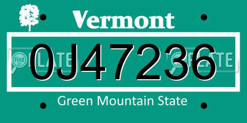 0J47236 Vermont License Plate