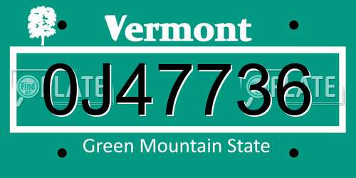 0J47736 Vermont License Plate
