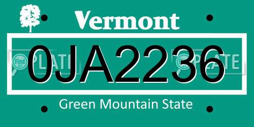 0JA2236 Vermont License Plate