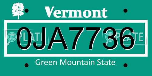 0JA7736 Vermont License Plate