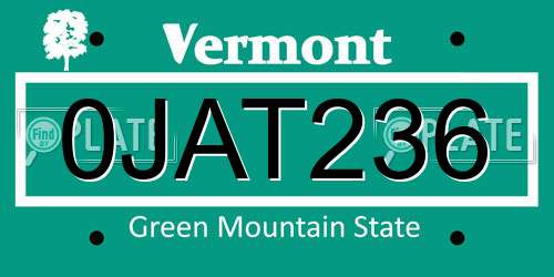 0JAT236 Vermont License Plate