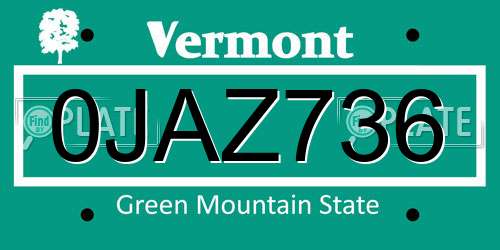 0JAZ736 Vermont License Plate
