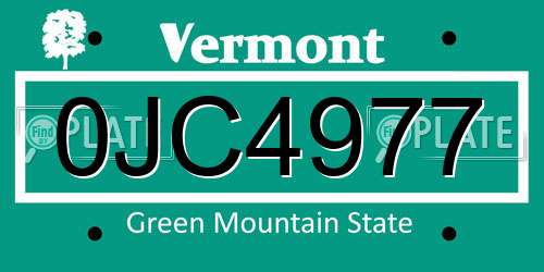 0JC4977 Vermont License Plate