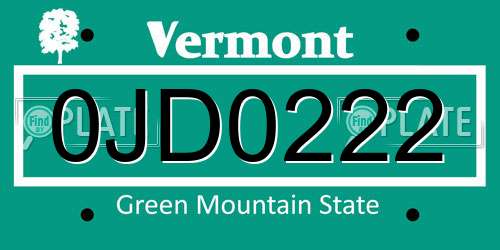0JD0222 Vermont License Plate