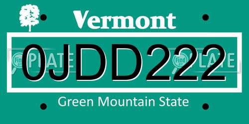 0JDD222 Vermont License Plate