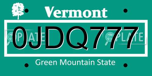 0JDQ777 Vermont License Plate