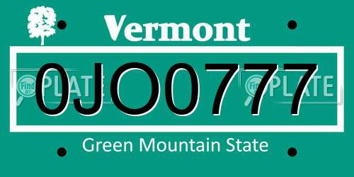 0JO0777 Vermont License Plate