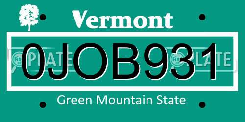 0JOB931 Vermont License Plate