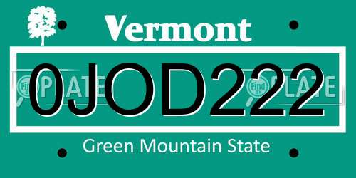 0JOD222 Vermont License Plate