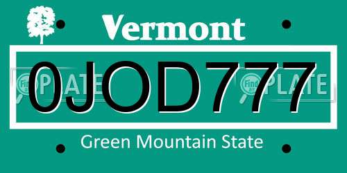 0JOD777 Vermont License Plate